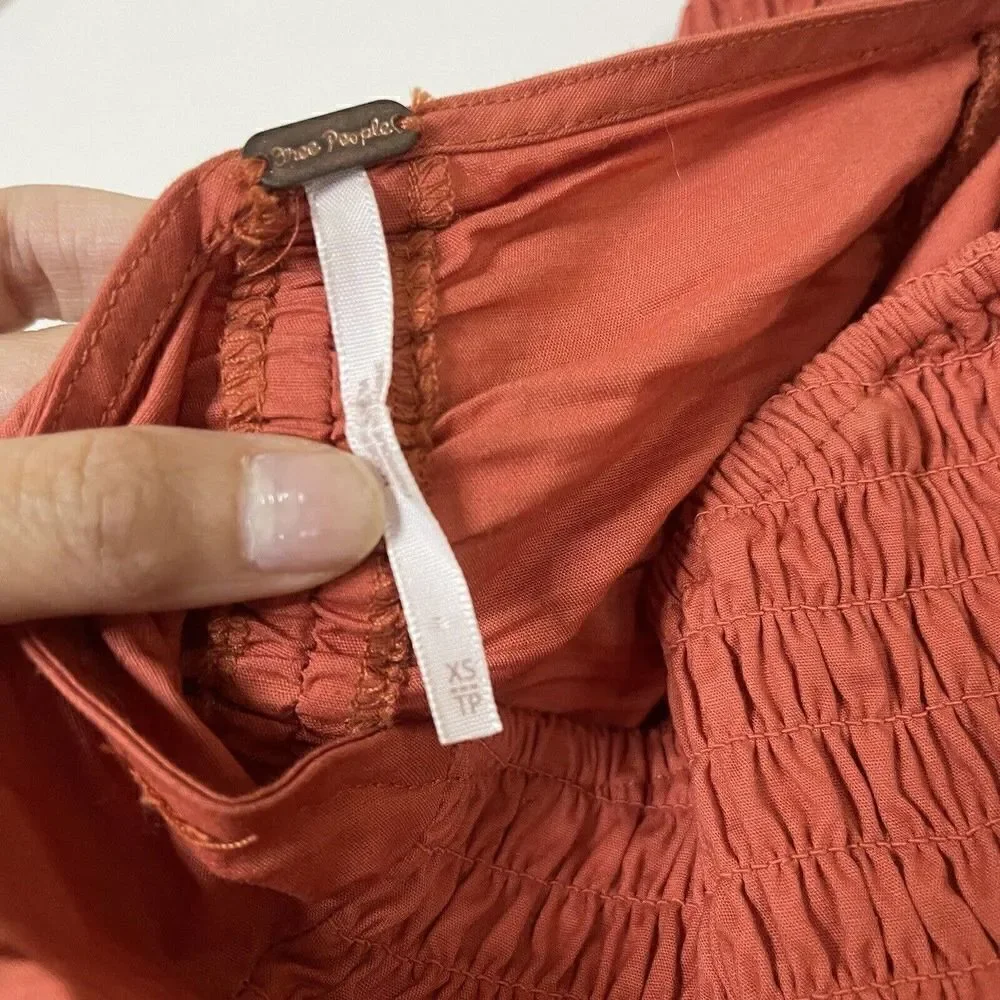 Free People Orange bodycon cinched strapless button down dress XS